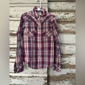 Ariat Magenta and White Plaid Western Snap Shirt